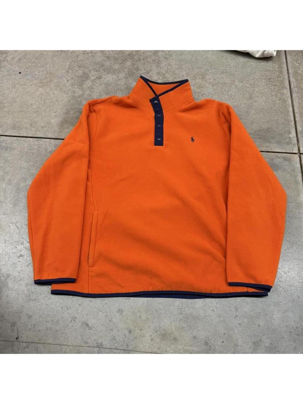 vintage polo ralph lauren orange snap fleece synchilla jacket size xl